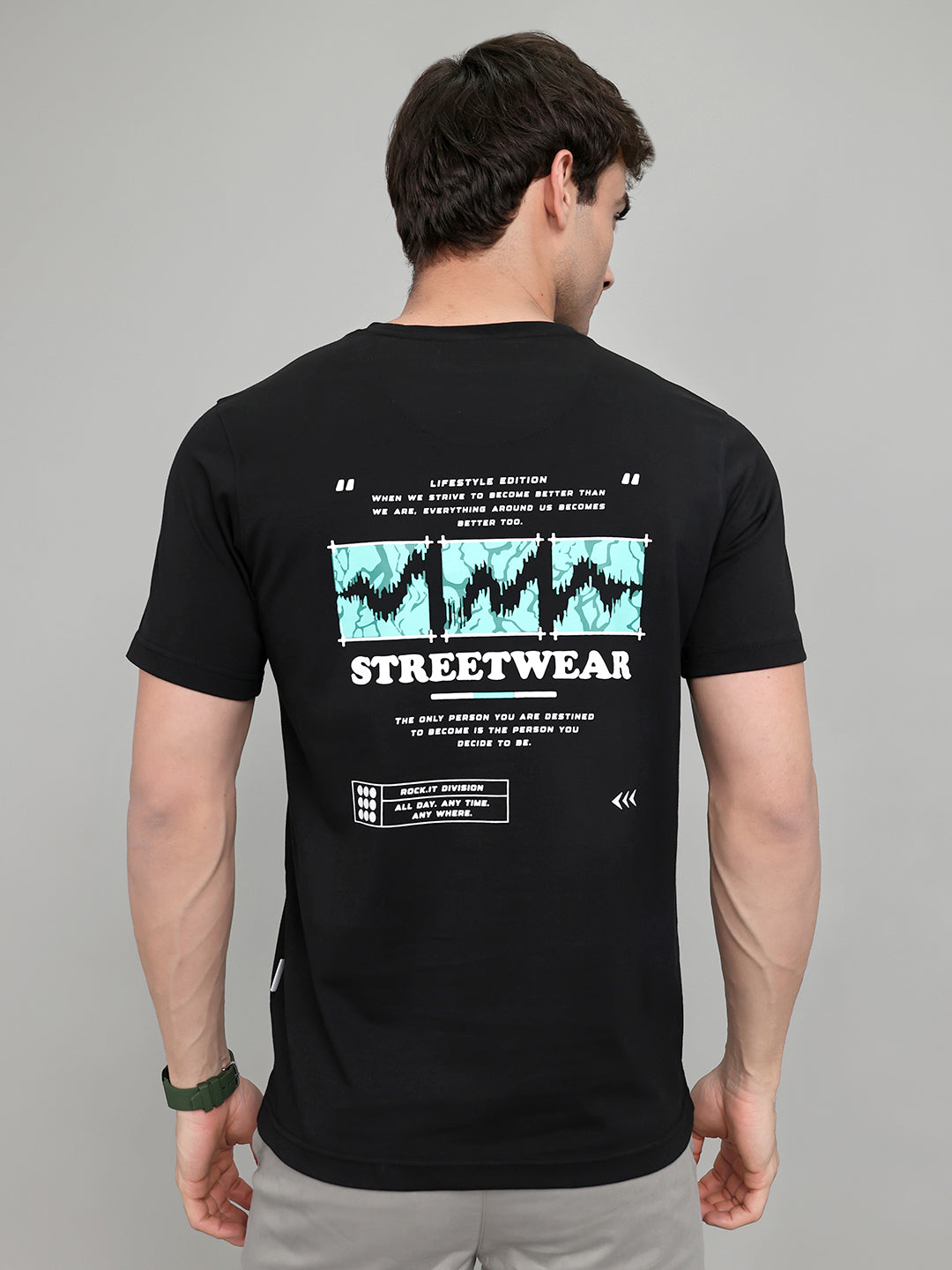 Rock.it Men Black Printed Round Neck Half Sleeve T-Shirt