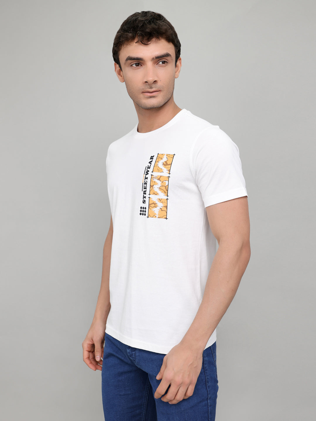 Rock.it Men White Printed Round Neck Half Sleeve T-Shirt