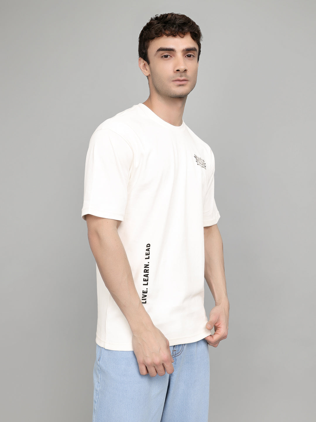 Rock.it Men Off White Back Printed Round Neck Half Sleeve T-Shirt