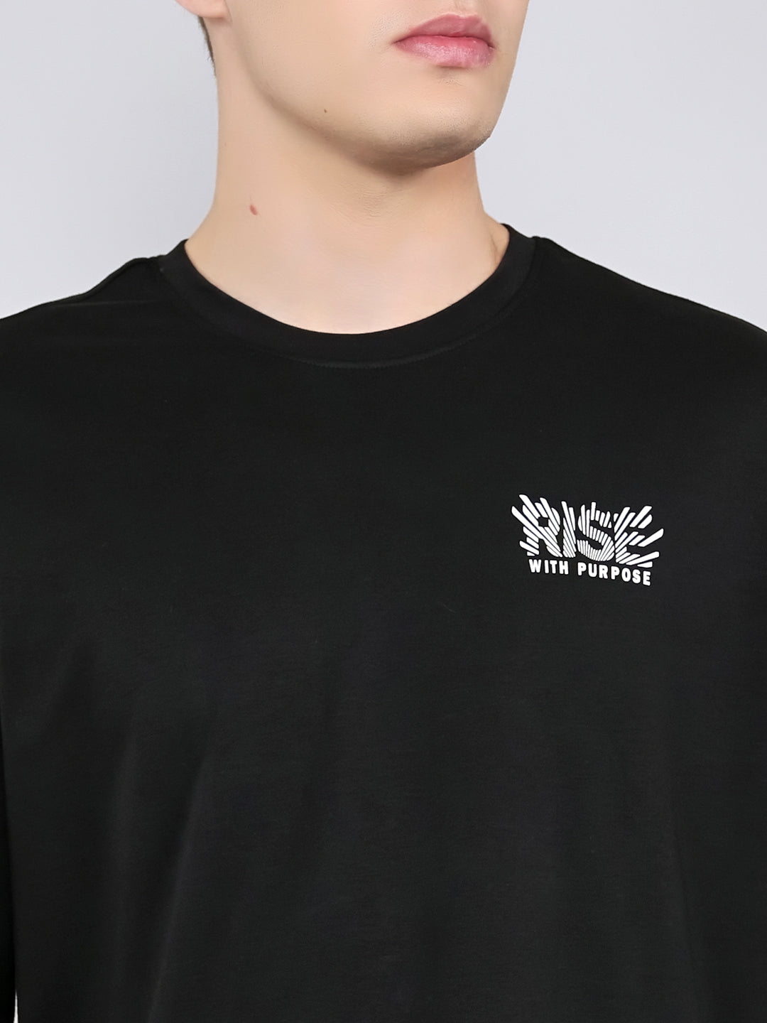 Rock.it Men Black Printed Round Neck Drop Shoulder Half Sleeve T-Shirt