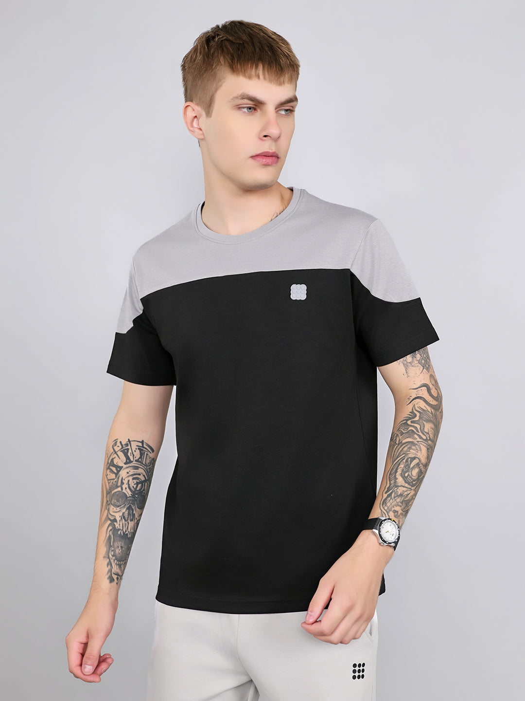 Rock.it Men Grey Solid Round Neck Half Sleeve T-Shirt
