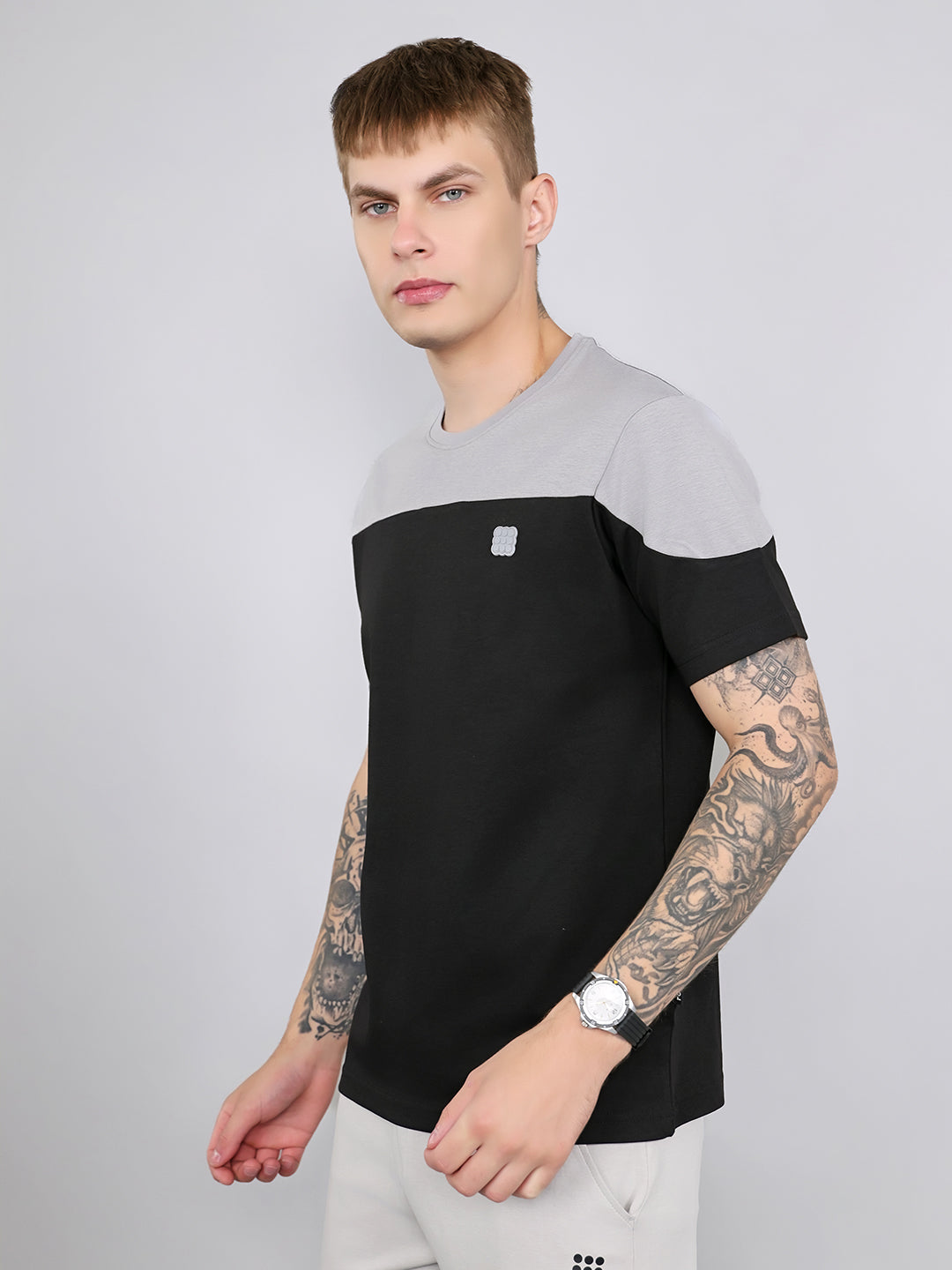 Rock.it Men Grey Solid Round Neck Half Sleeve T-Shirt