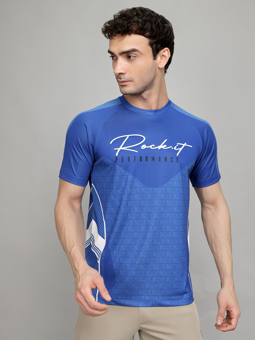 Rock.it Men Blue Printed Round Neck Half Sleeve T-Shirt