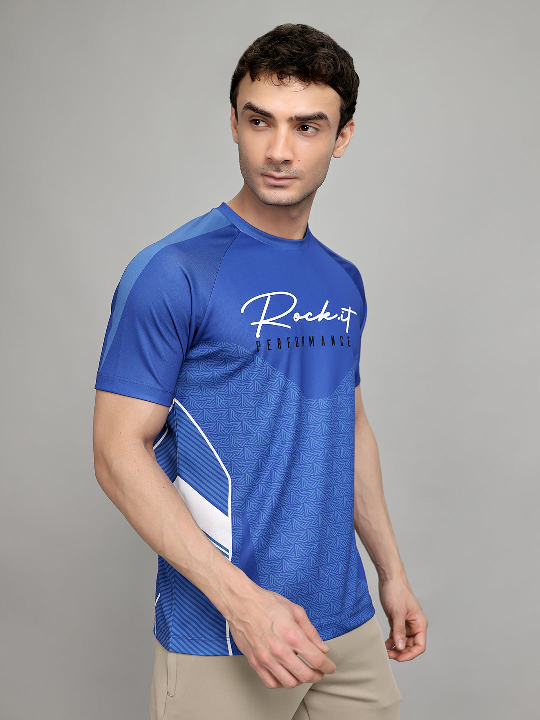 Rock.it Men Blue Printed Round Neck Half Sleeve T-Shirt