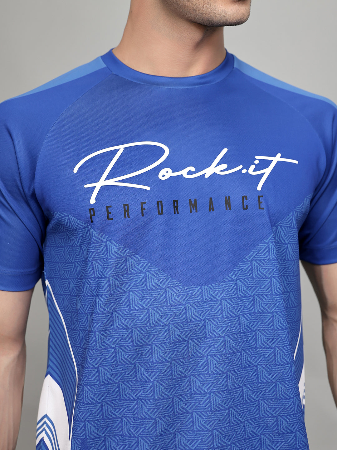 Rock.it Men Blue Printed Round Neck Half Sleeve T-Shirt