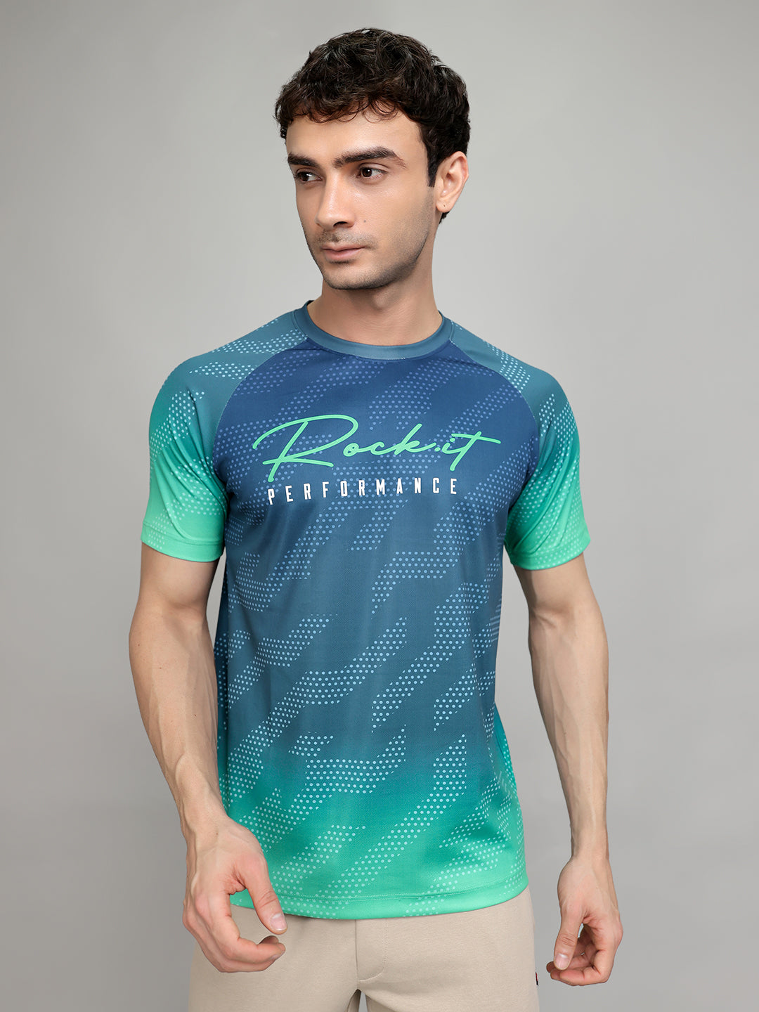 Rock.it Men Green Printed Round Neck Half Sleeve T-Shirt