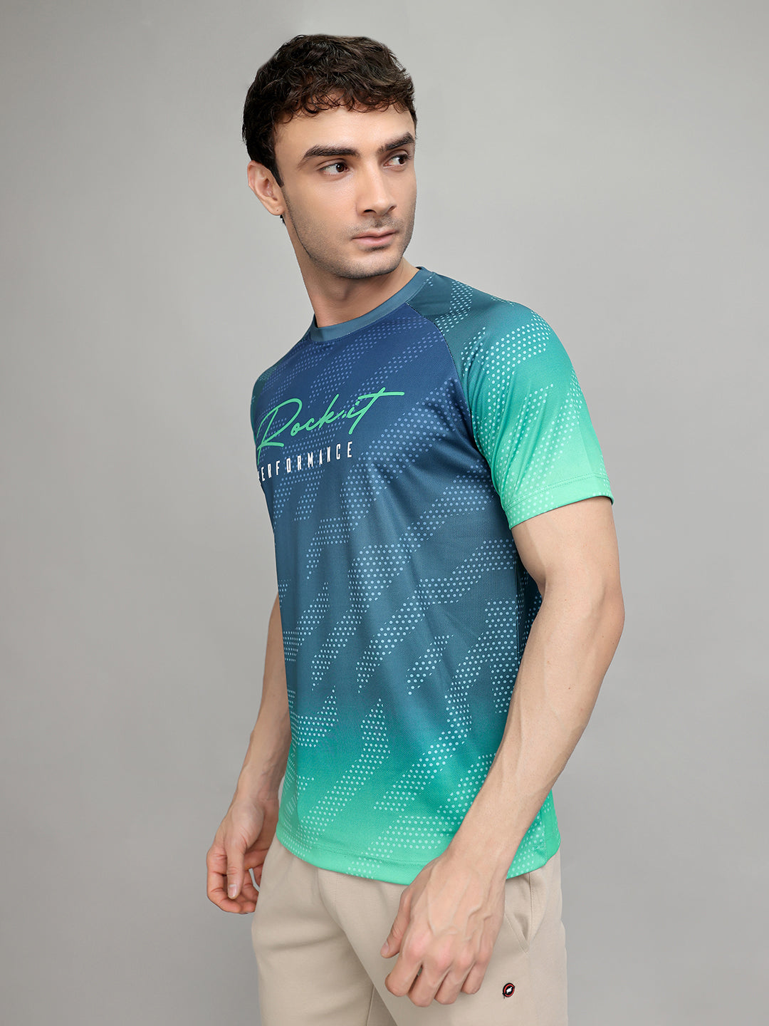 Rock.it Men Green Printed Round Neck Half Sleeve T-Shirt