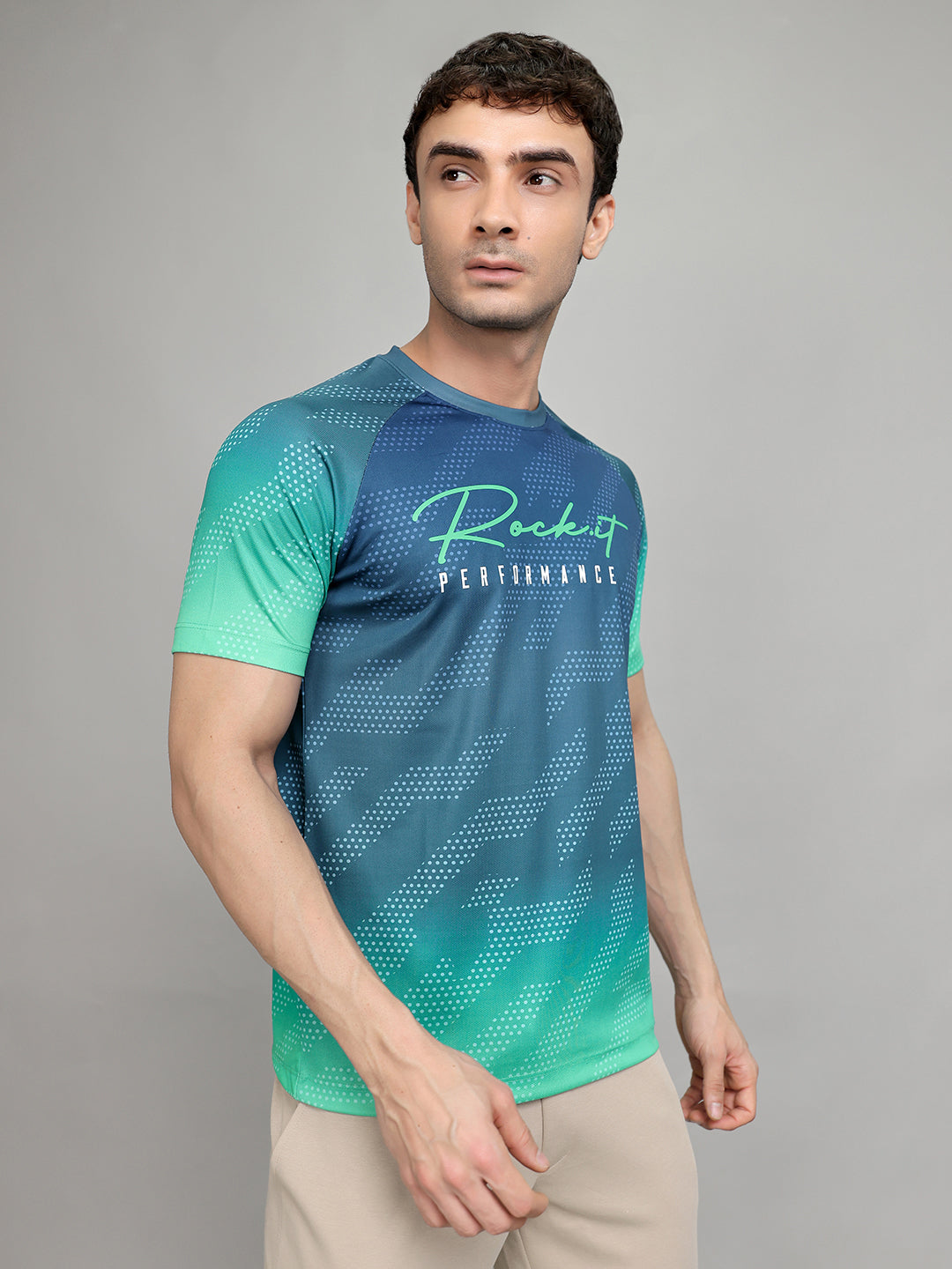 Rock.it Men Green Printed Round Neck Half Sleeve T-Shirt