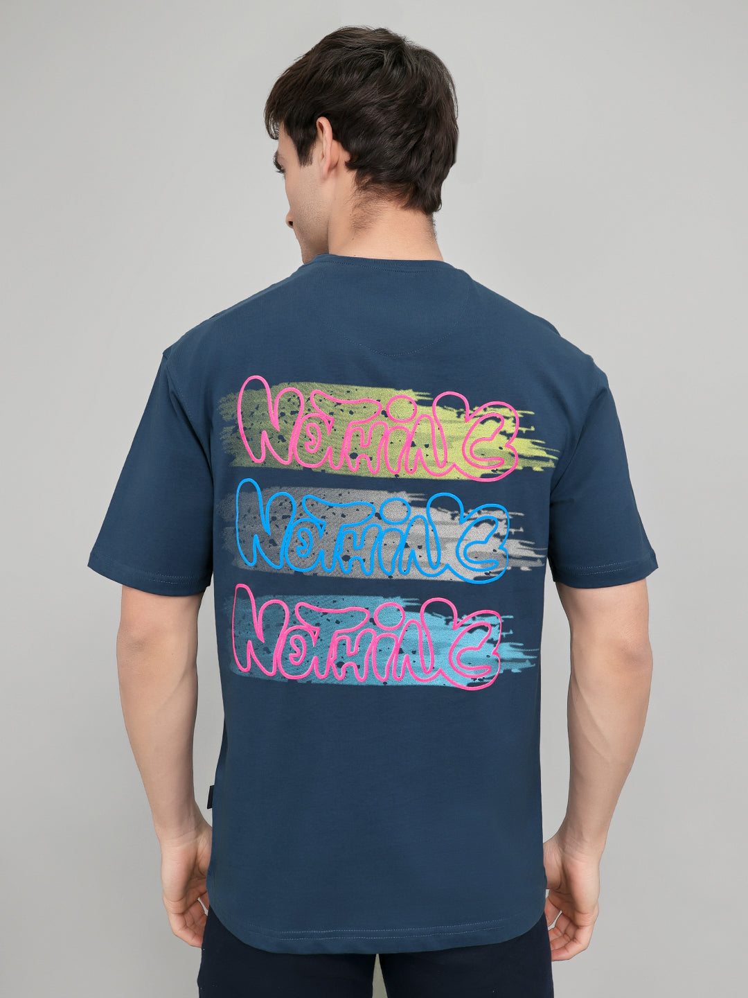 Rock.it Men Dark Blue Back Printed Round Neck Half Sleeve T-Shirt