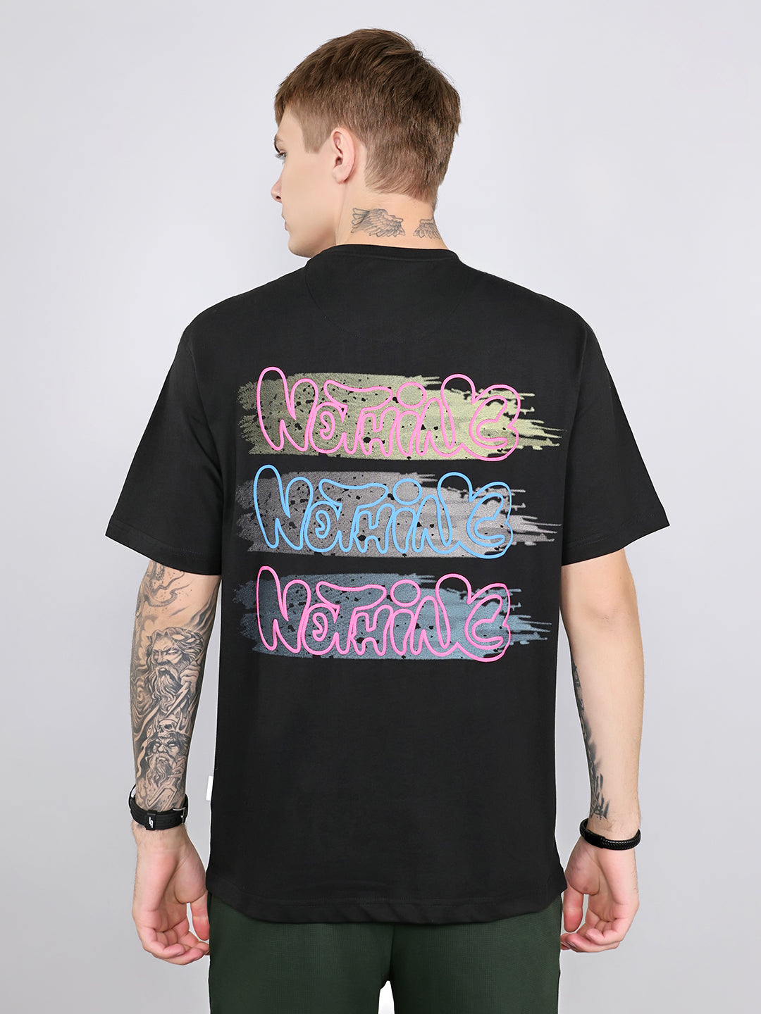 Rock.it Men Black Printed Round Neck Drop Shoulder Half Sleeve T-Shirt