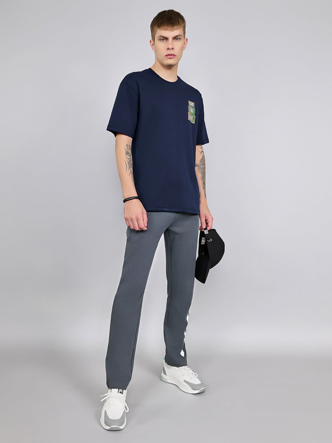 Rock.it Men Navy Blue Printed Round Neck Drop Shoulder Half Sleeve T-Shirt