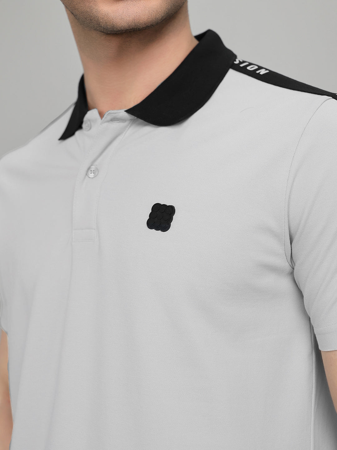 Rock.it Men Grey Solid Collar Half Sleeve T-Shirt