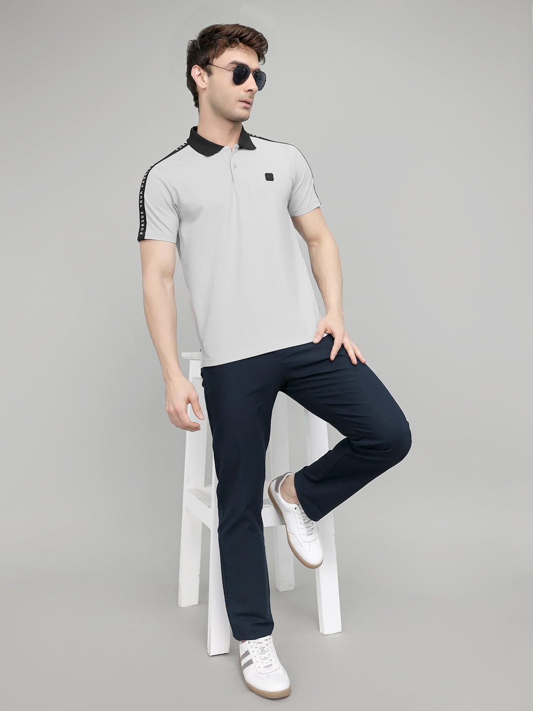 Rock.it Men Grey Solid Collar Half Sleeve T-Shirt