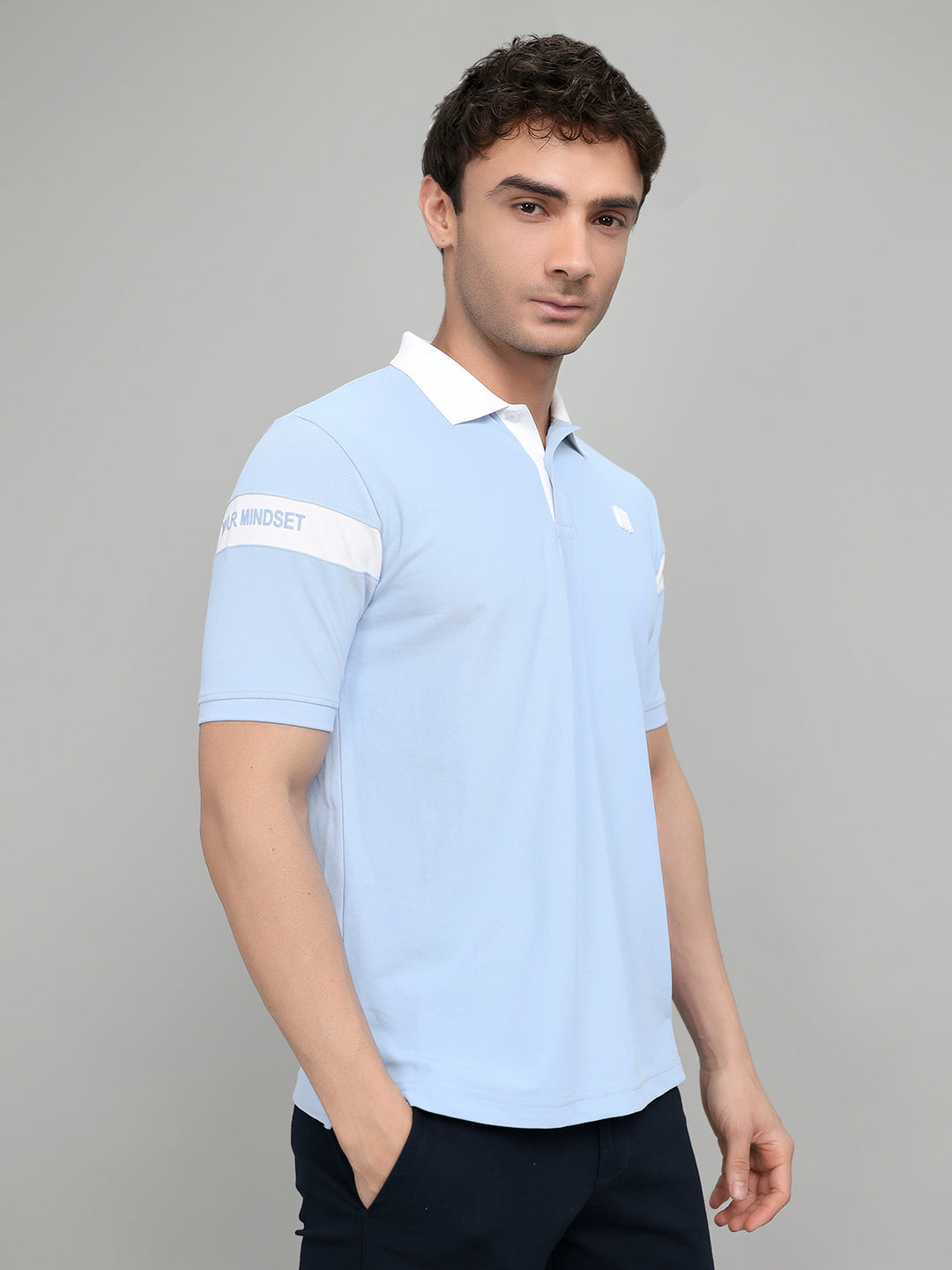 Rock.it Men Sky Blue Printed Collar Half Sleeve T-Shirt