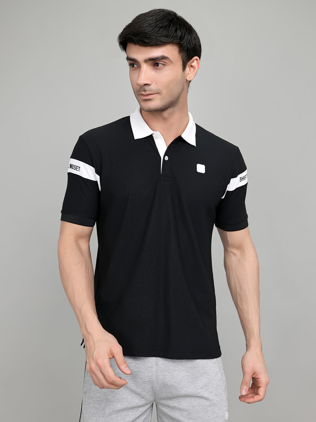 Rock.it Men Black Solid Collar Half Sleeve T-Shirt