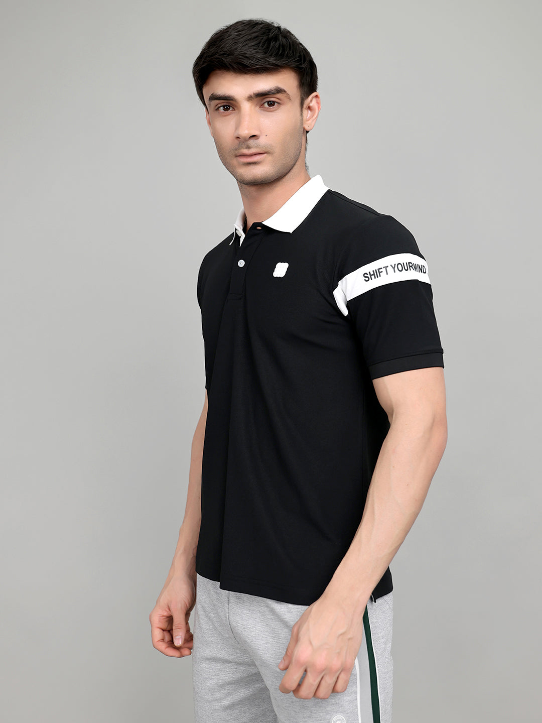 Rock.it Men Black Solid Collar Half Sleeve T-Shirt