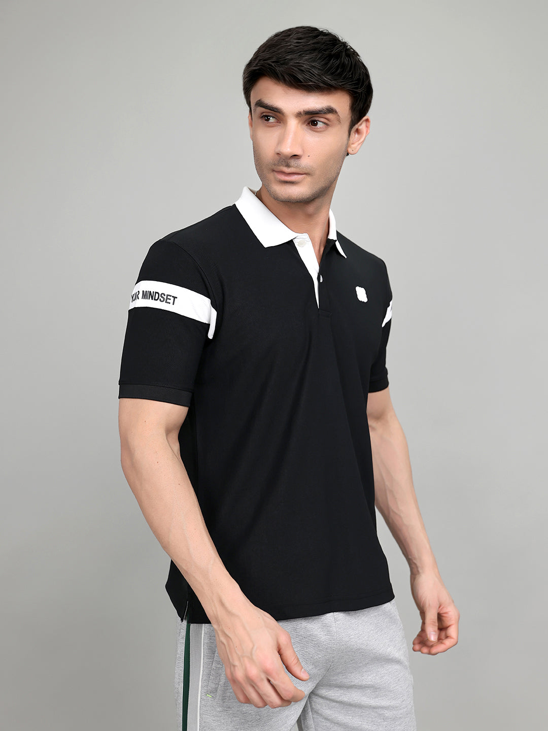 Rock.it Men Black Solid Collar Half Sleeve T-Shirt