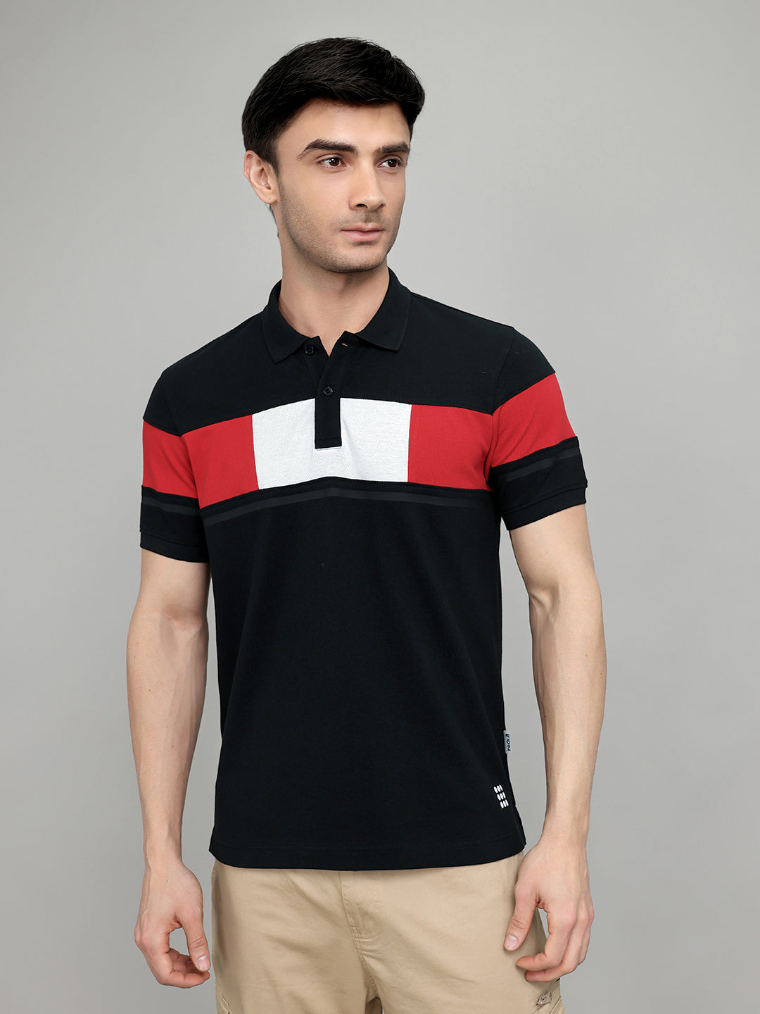 Rock.it Men Black Colourblocked Collar Half Sleeve T-Shirt