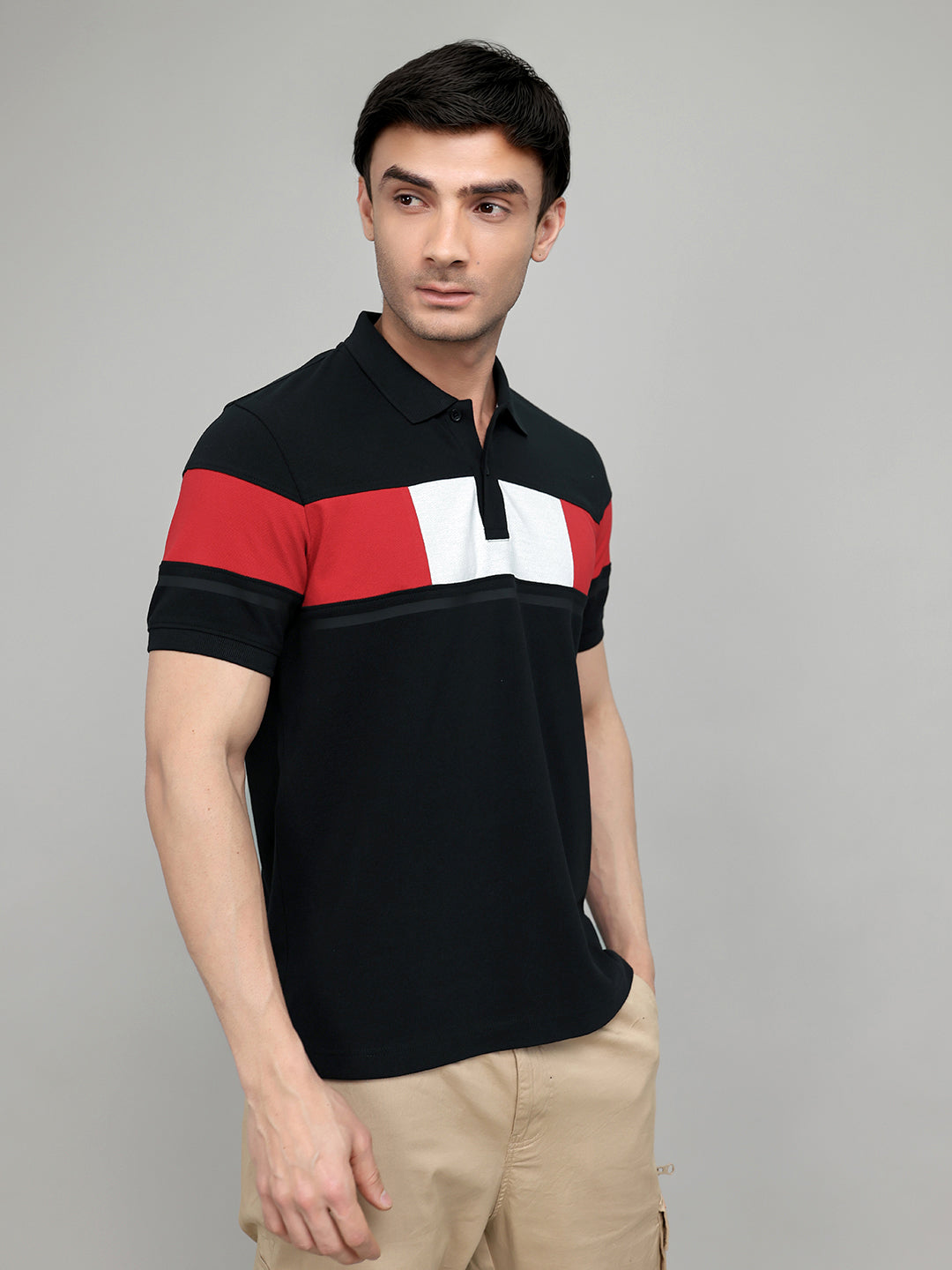 Rock.it Men Black Colourblocked Collar Half Sleeve T-Shirt