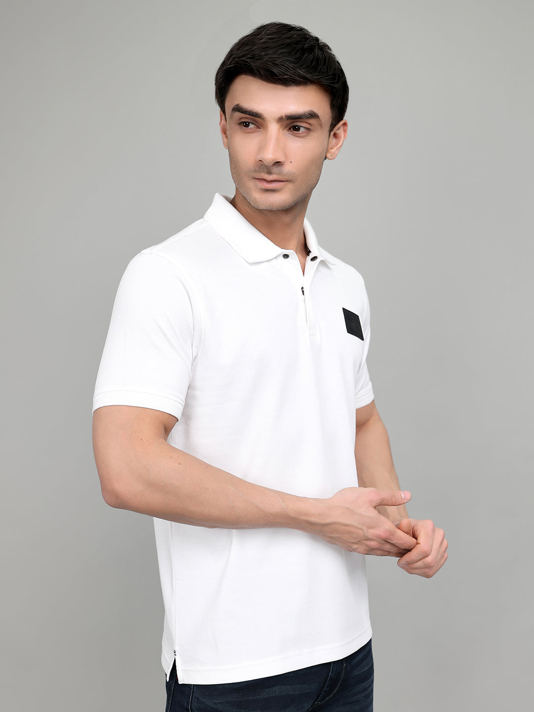 Rock.it Men White Solid Collar Half Sleeve T-Shirt