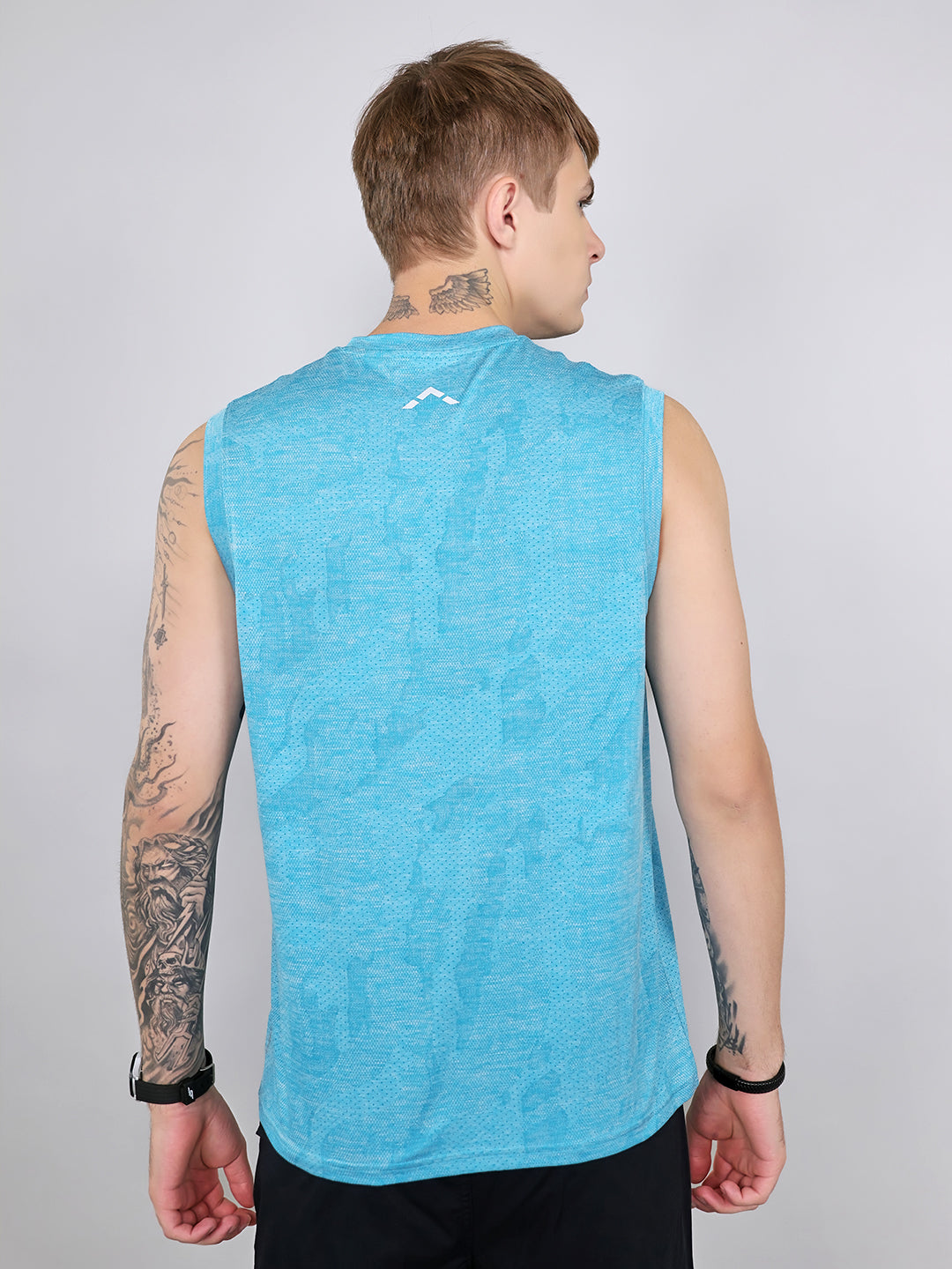 Rock.it Men Blue Jacquard Round Neck Sleeveless T-Shirt