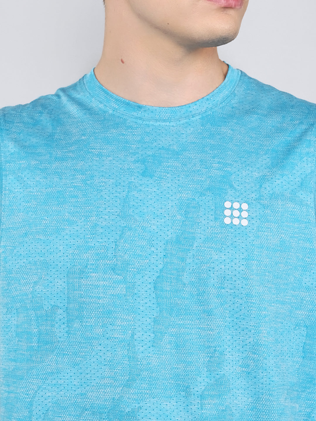 Rock.it Men Blue Jacquard Round Neck Sleeveless T-Shirt
