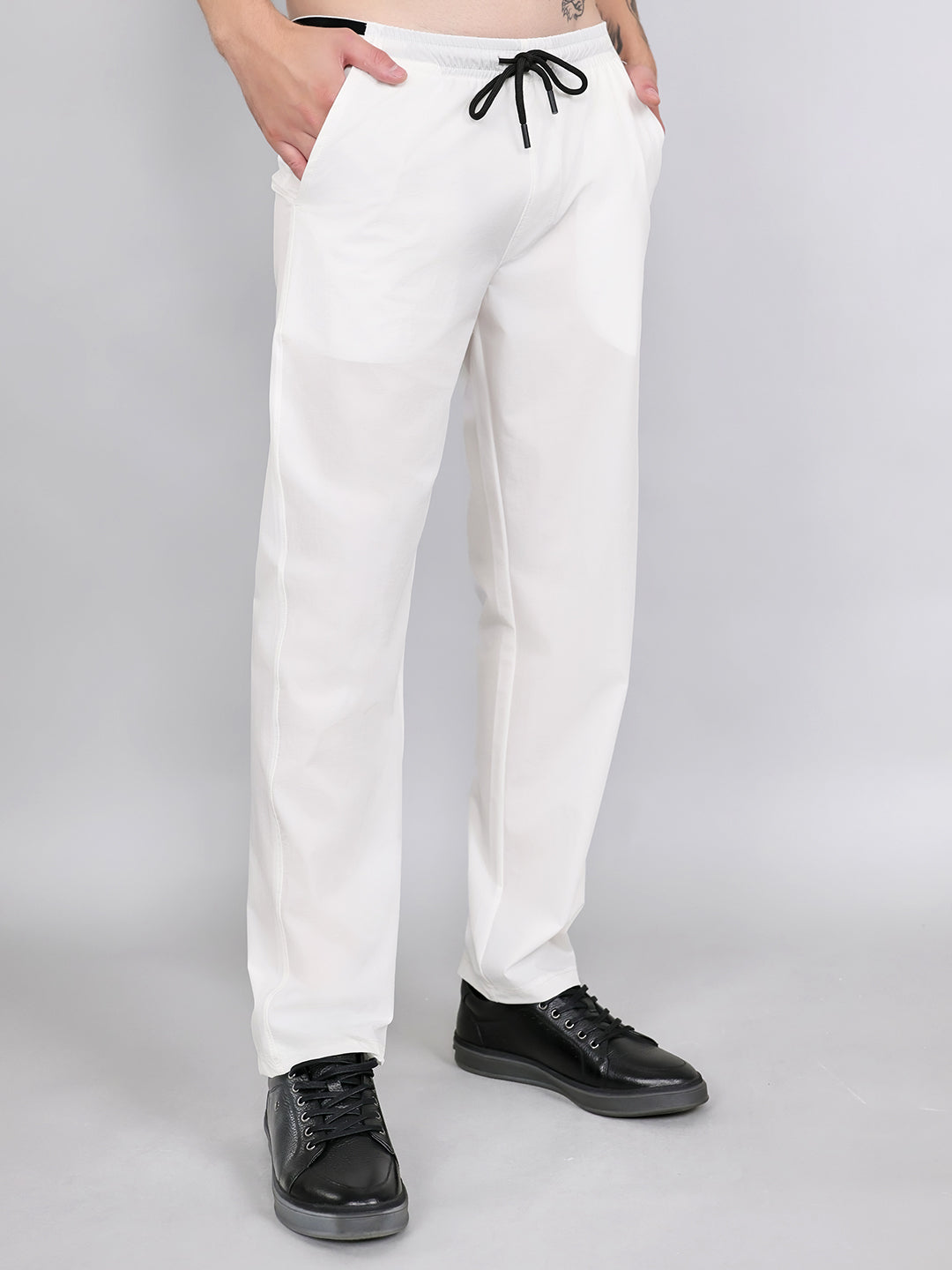 Rock.it Men Off White Solid Regular Fit Lower