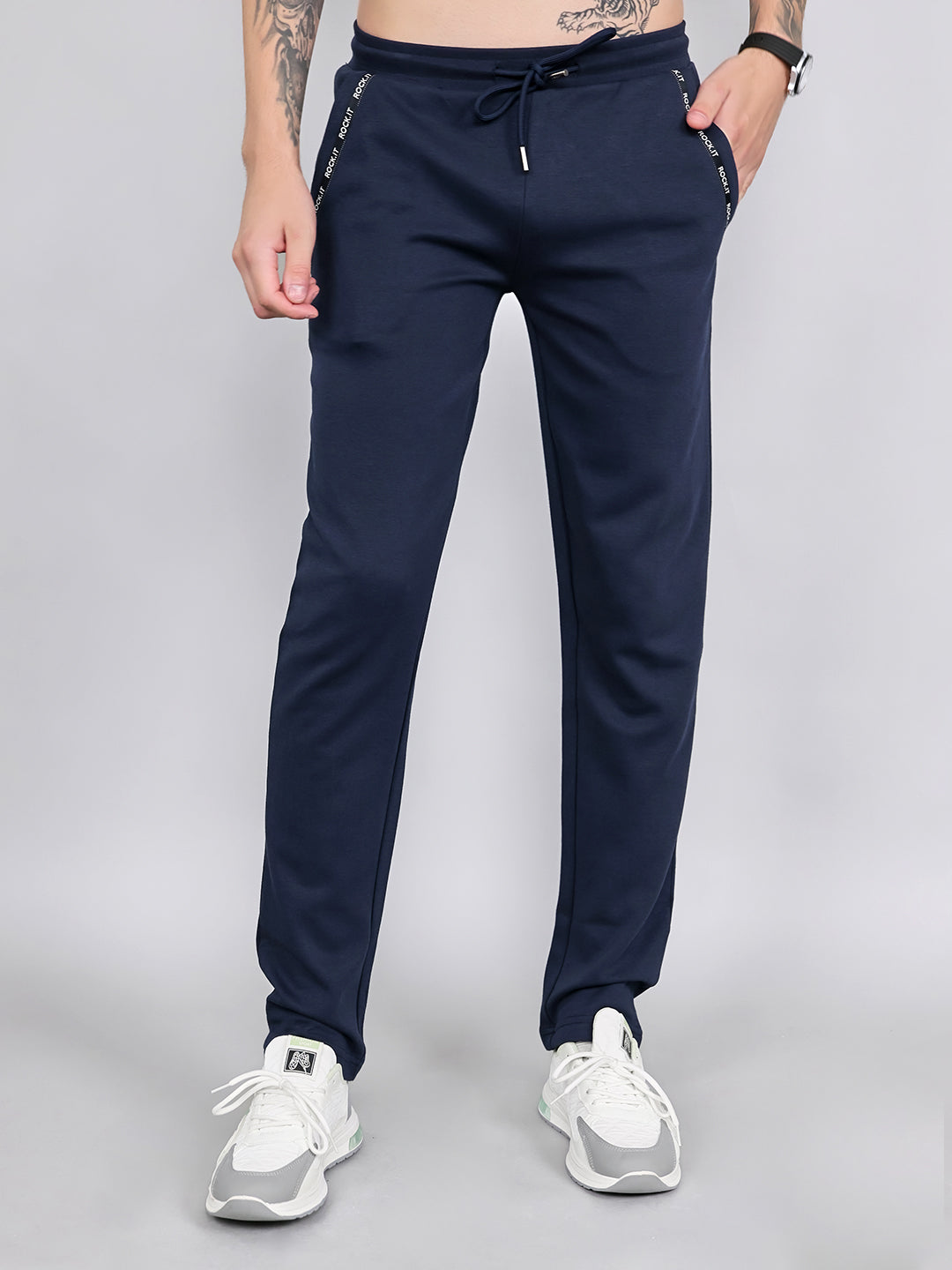 Rock.it Men Navy Blue Solid Smart Fit Lower