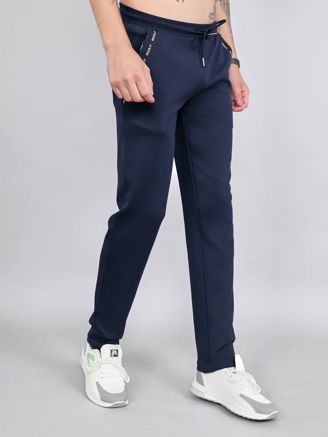 Rock.it Men Navy Blue Solid Smart Fit Lower