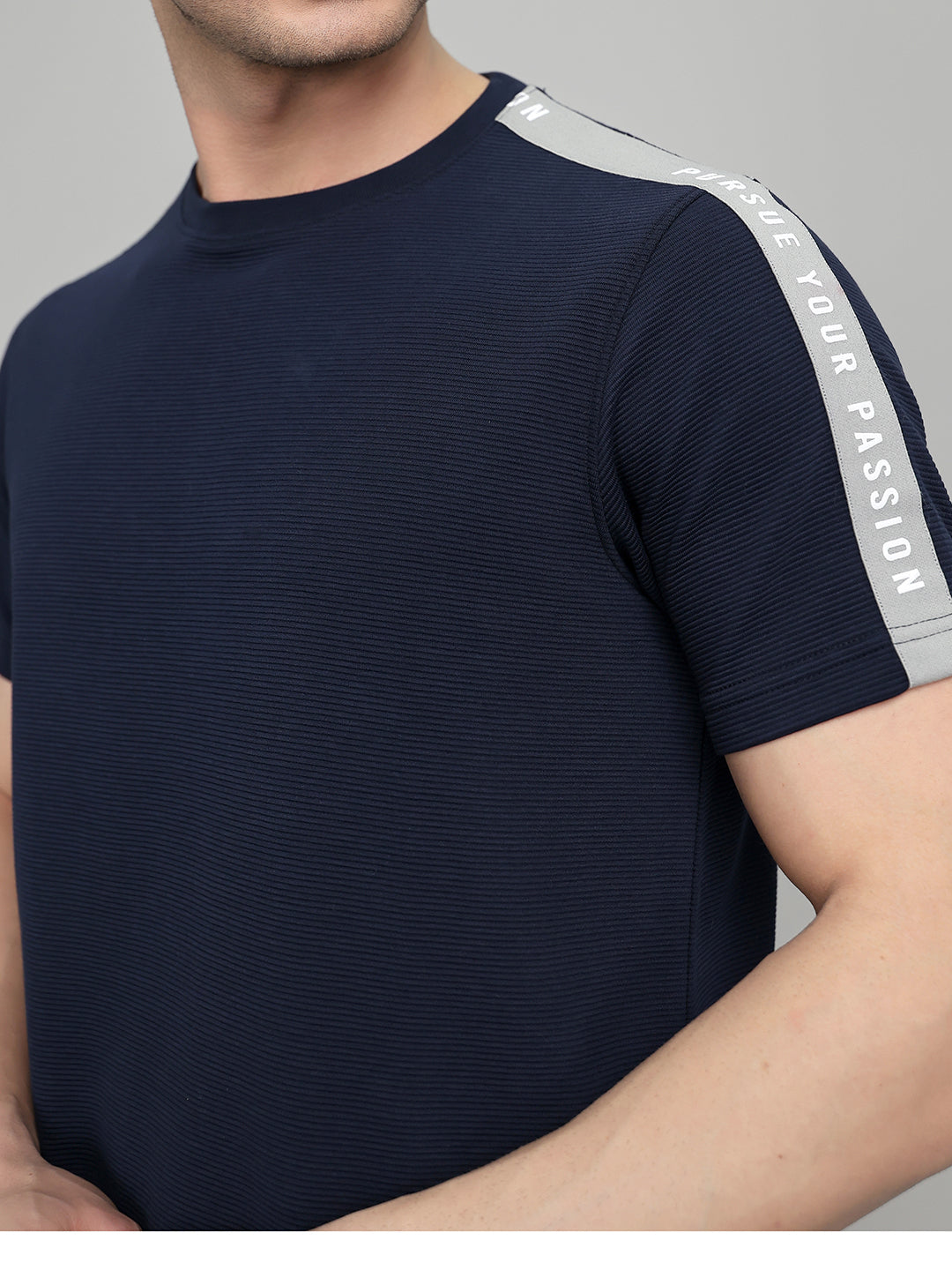 Rock.it Men Navy Blue Self Design Round Neck Half Sleeve Cords Set