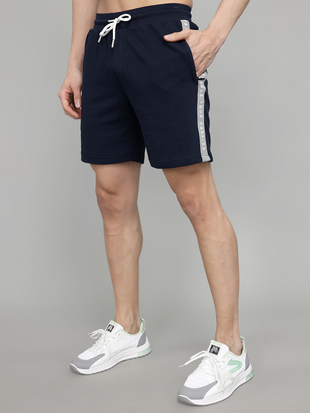 Rock.it Men Navy Blue Self Design Round Neck Half Sleeve Cords Set