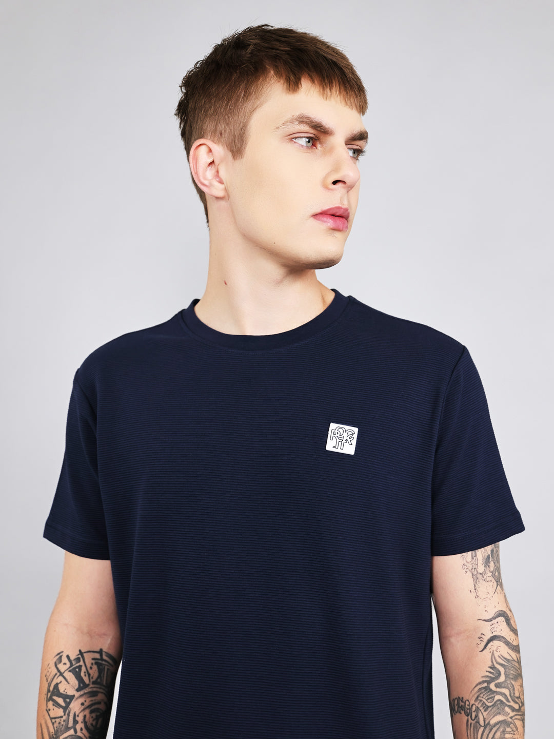 Rock.it Men Navy Blue Solid Round Neck Half Sleeve Cords Set