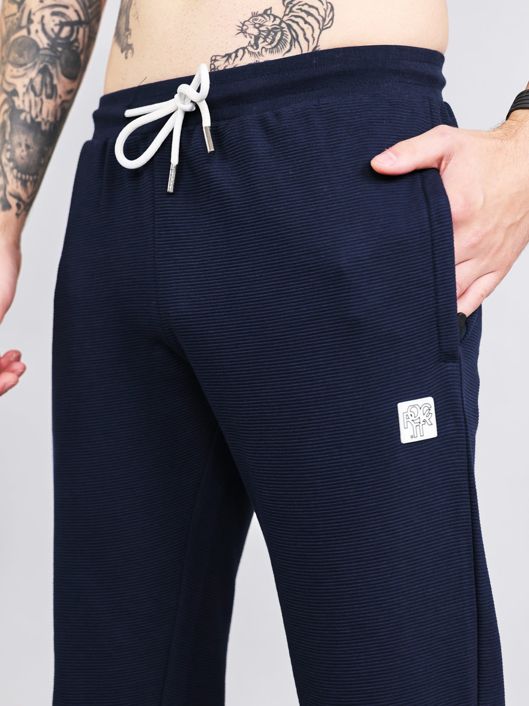 Rock.it Men Navy Blue Solid Round Neck Half Sleeve Cords Set