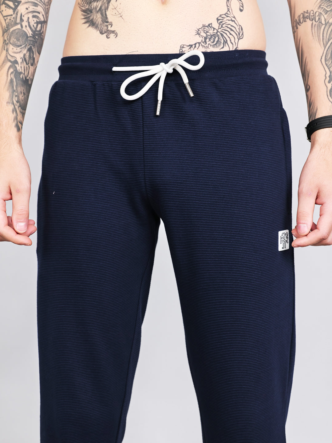 Rock.it Men Navy Blue Solid Round Neck Half Sleeve Cords Set