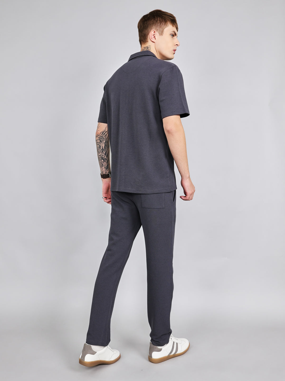 Rock.it Men Grey Solid Collar Half Sleeve Cords Set