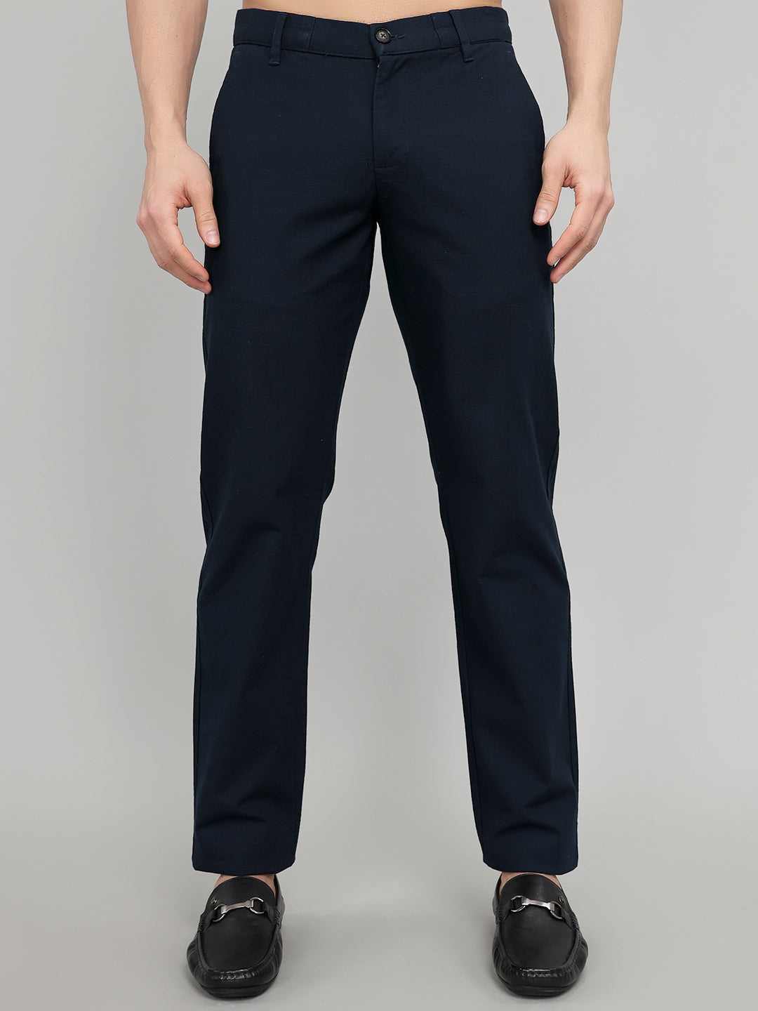 Rock.it Men Navy Blue Solid Regular Fit Chinos