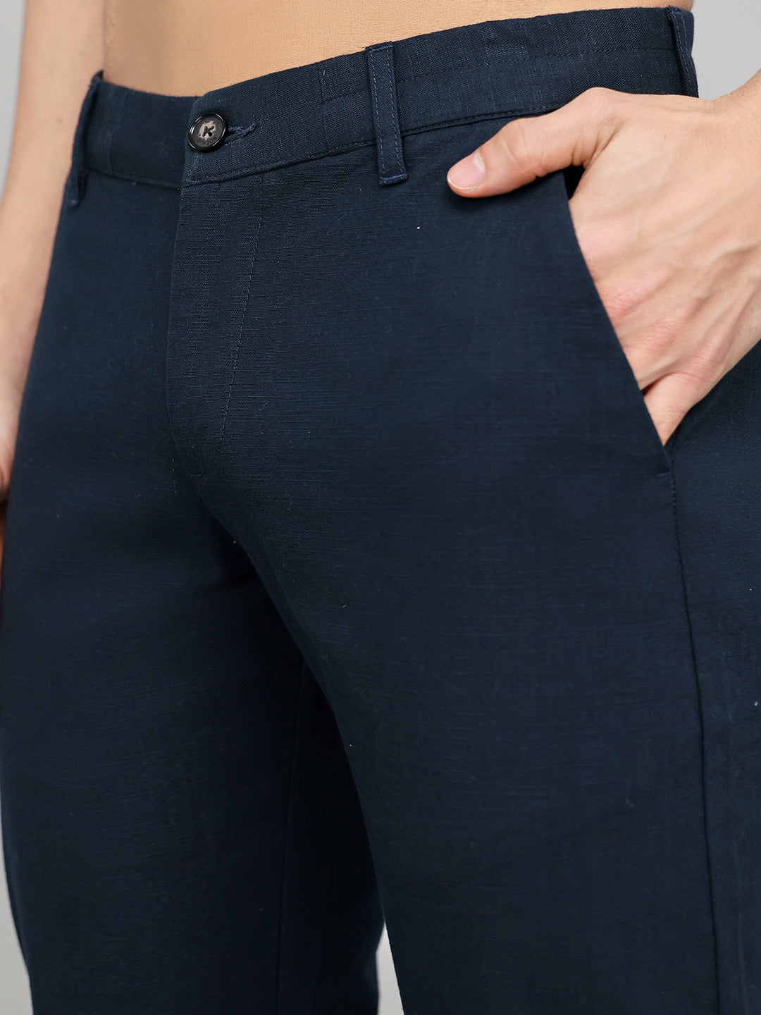 Rock.it Men Navy Blue Solid Regular Fit Chinos