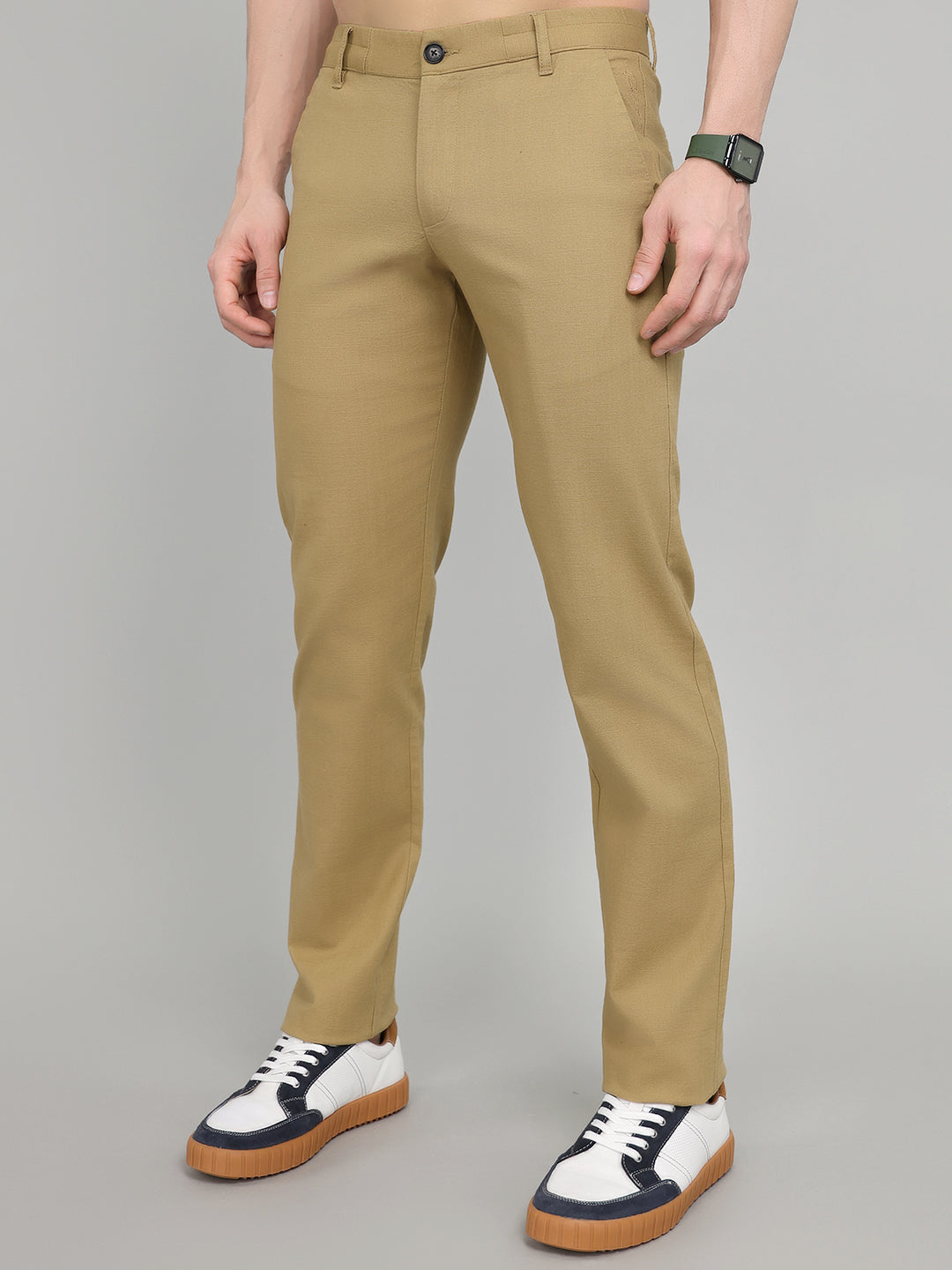 Rock.it Men Khaki Solid Regular Fit Chinos