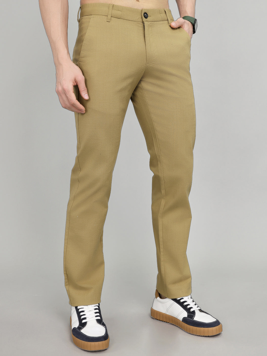 Rock.it Men Khaki Solid Regular Fit Chinos