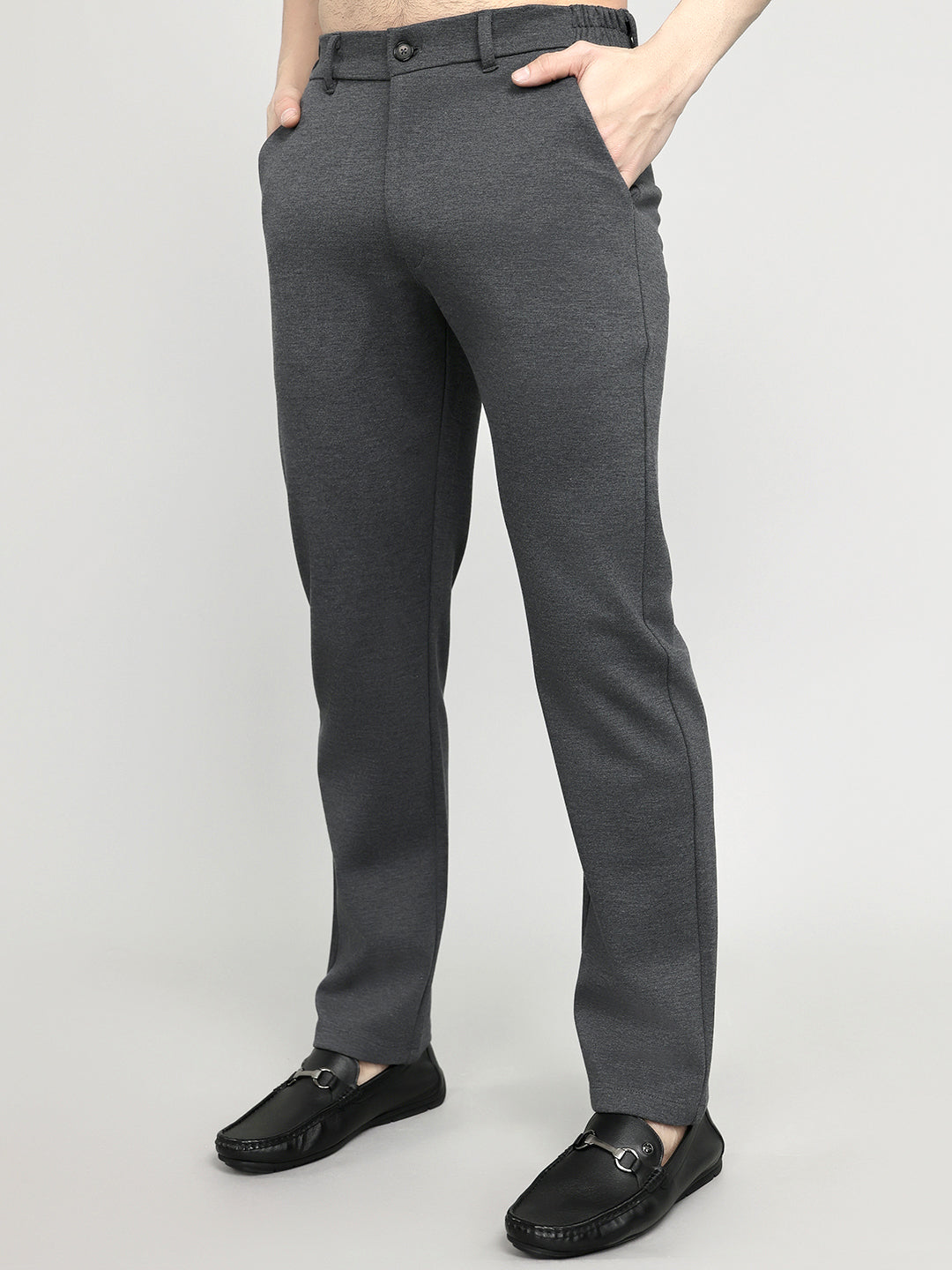 Rock.it Men Charcoal Solid Slim Fit Chinos