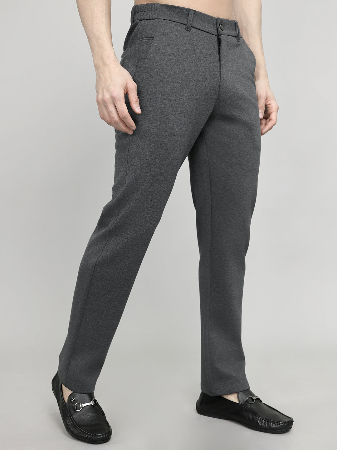 Rock.it Men Charcoal Solid Slim Fit Chinos