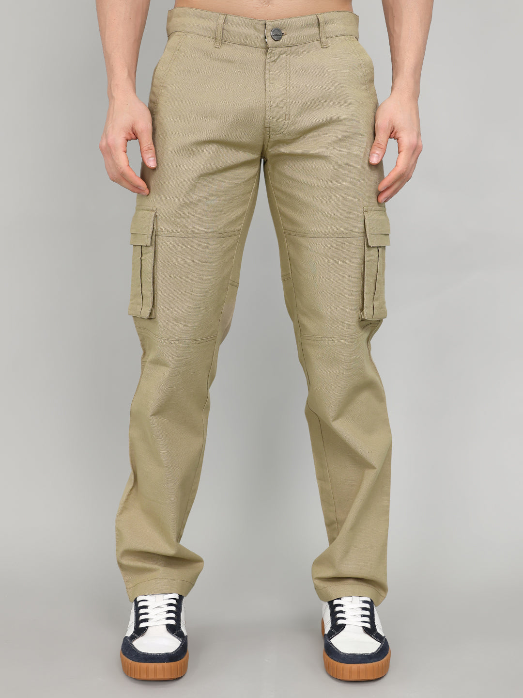 Rock.it Men Camel Brown Solid Slim Fit Cargo