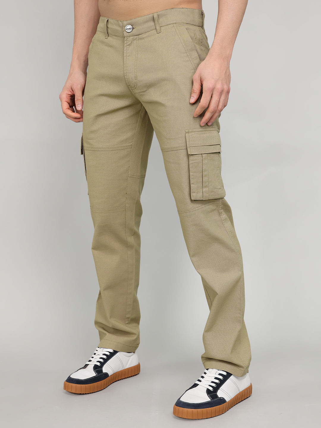 Rock.it Men Camel Brown Solid Slim Fit Cargo