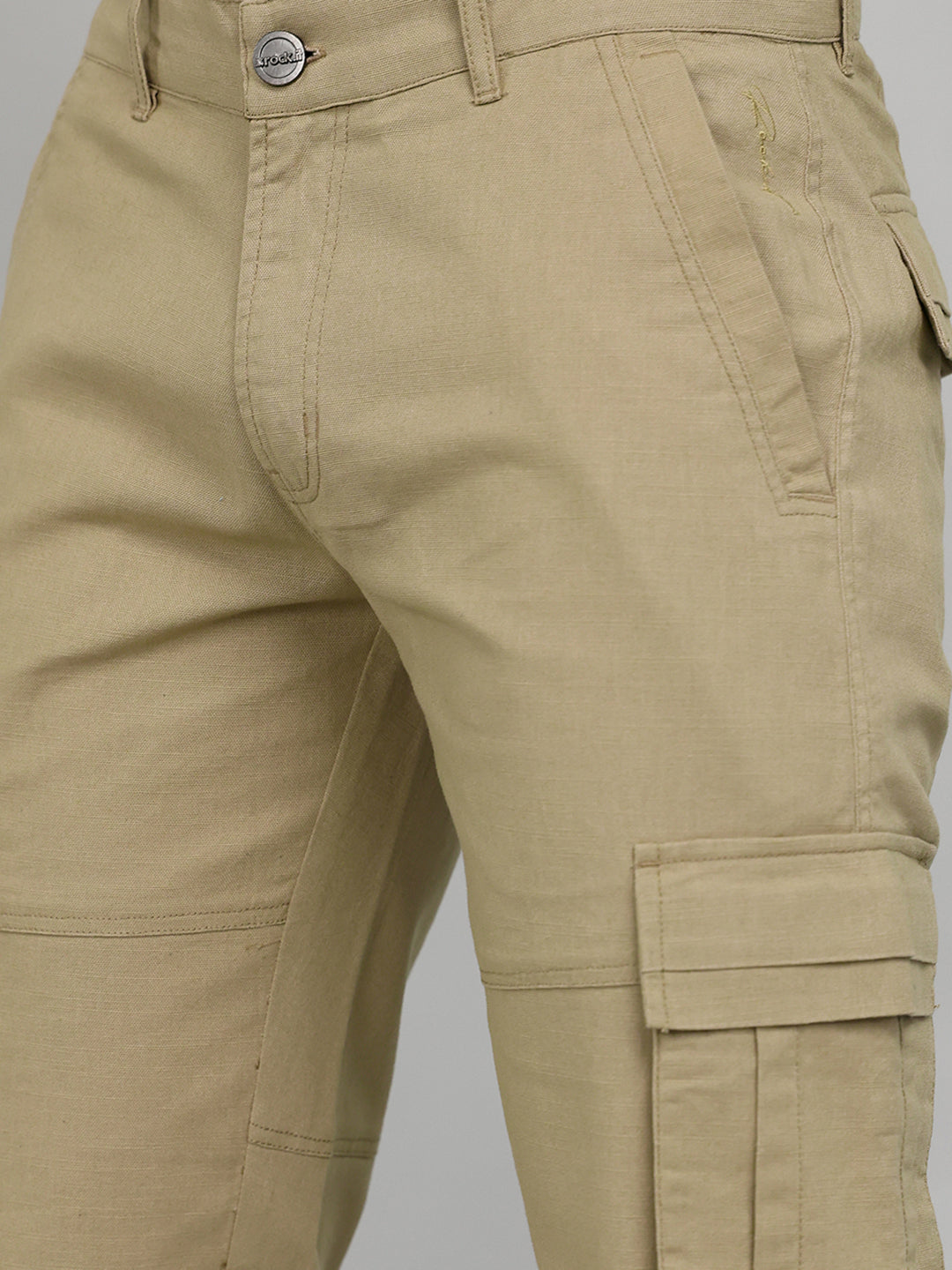 Rock.it Men Camel Brown Solid Slim Fit Cargo