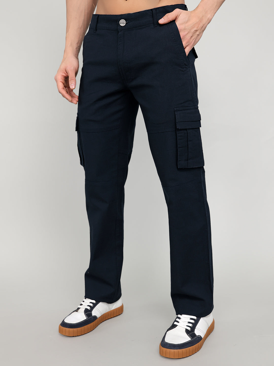 Rock.it Men Navy Blue Solid Slim Fit Cargo