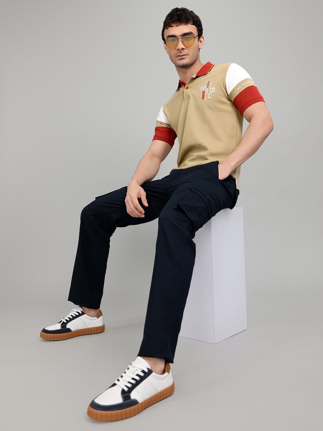 Rock.it Men Navy Blue Solid Slim Fit Cargo
