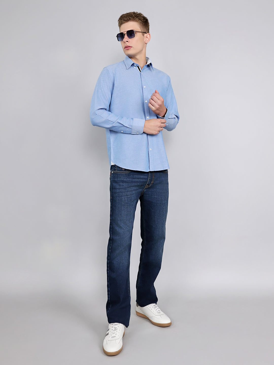 Rock.it Men Blue Solid Collar Full Sleeve Shirt