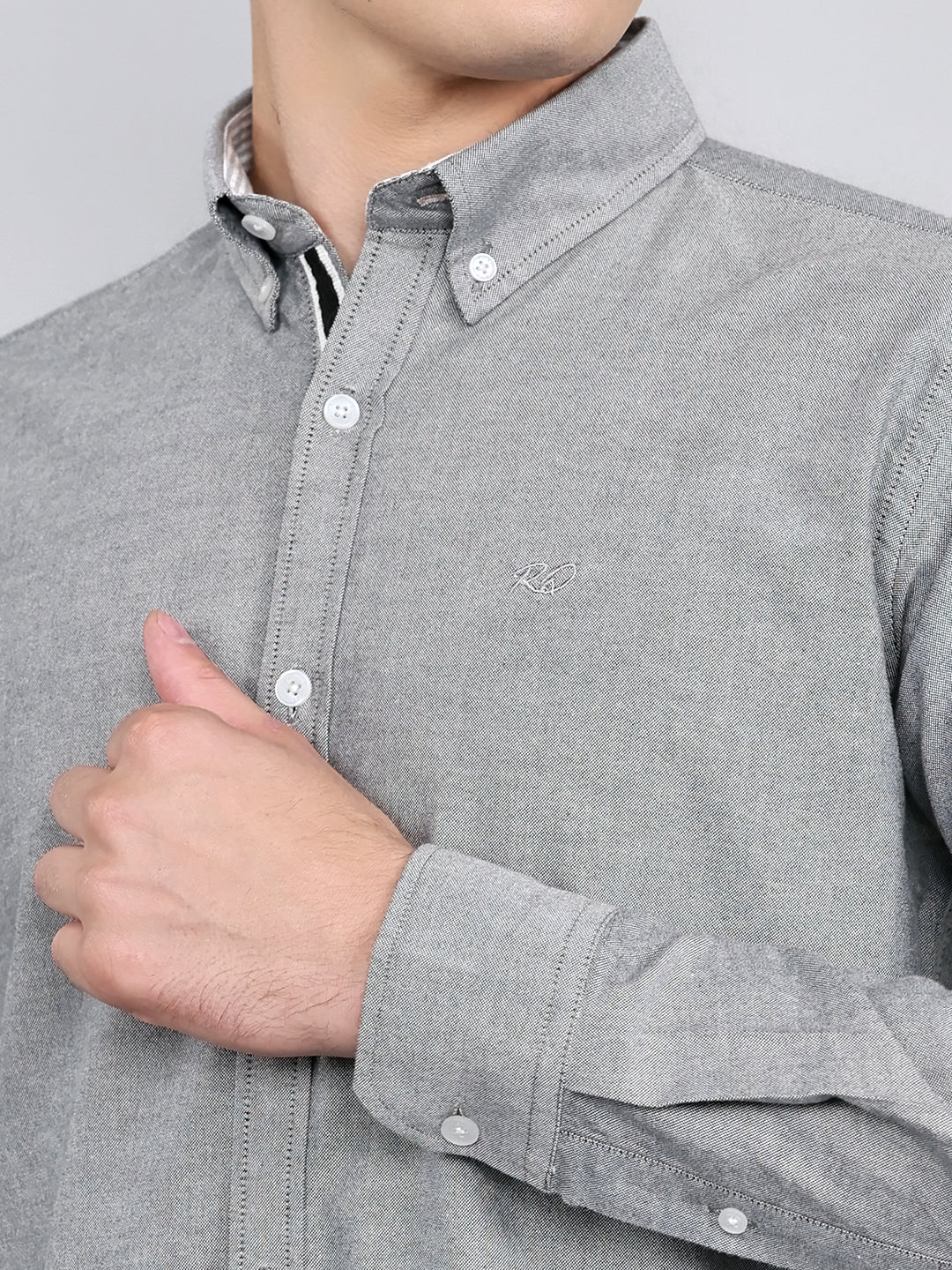 Rock.it Men Grey Solid Collar Full Sleeve Shirt