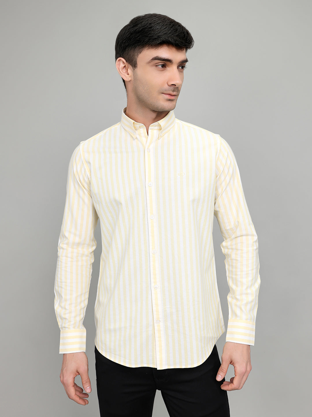 Rock.it Men Yellow Stripe Collar Full Sleeve Shirt