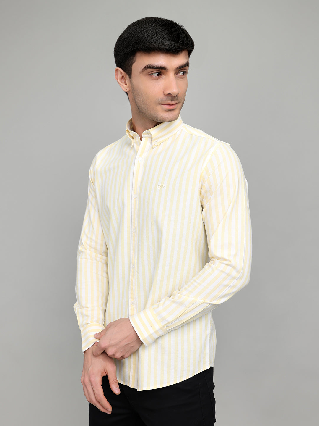 Rock.it Men Yellow Stripe Collar Full Sleeve Shirt